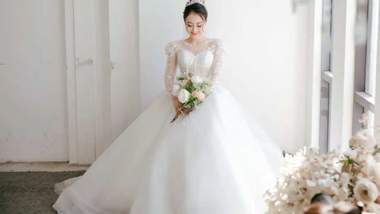 Beautiful bride in a Renaissance Wedding gown