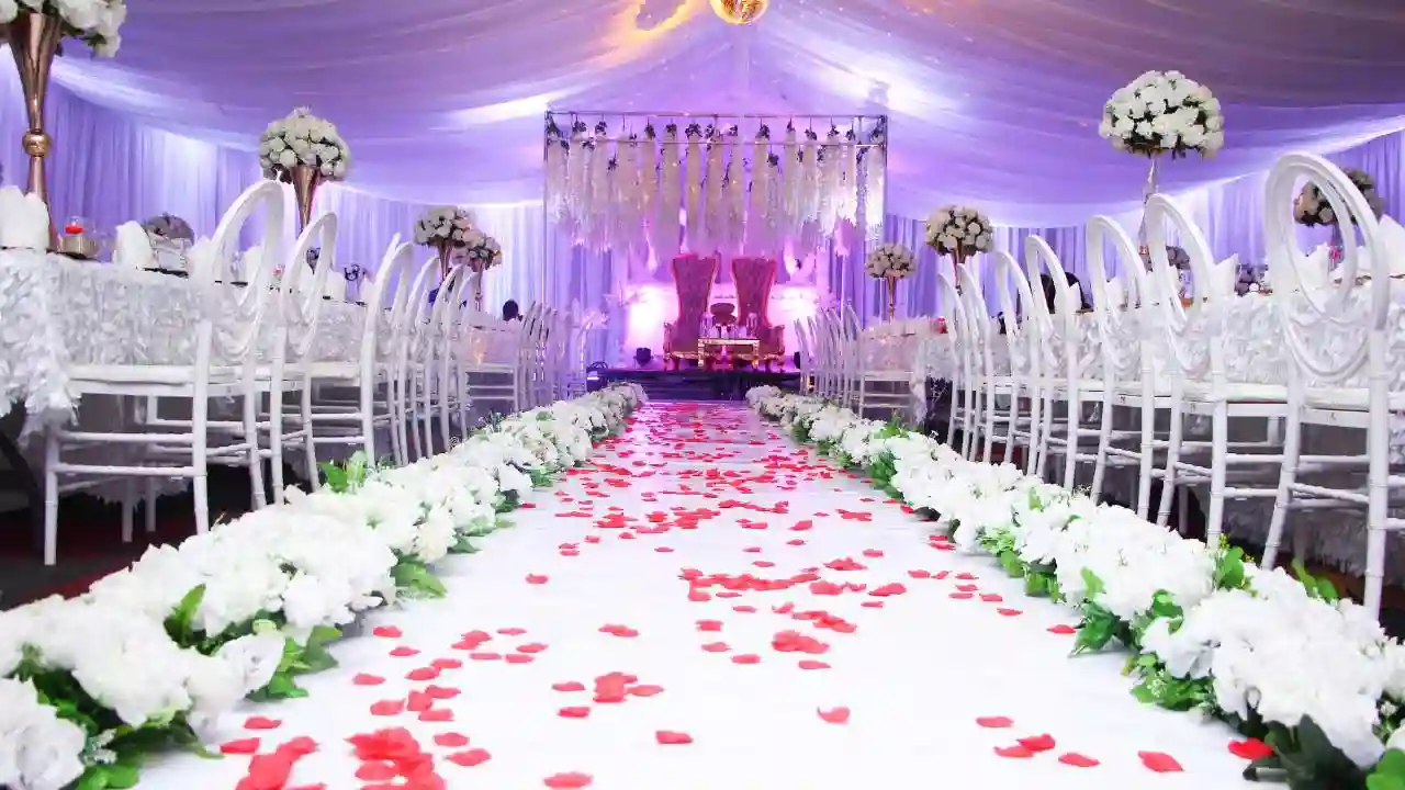 Beautifully decorated aisle for a groom and bride