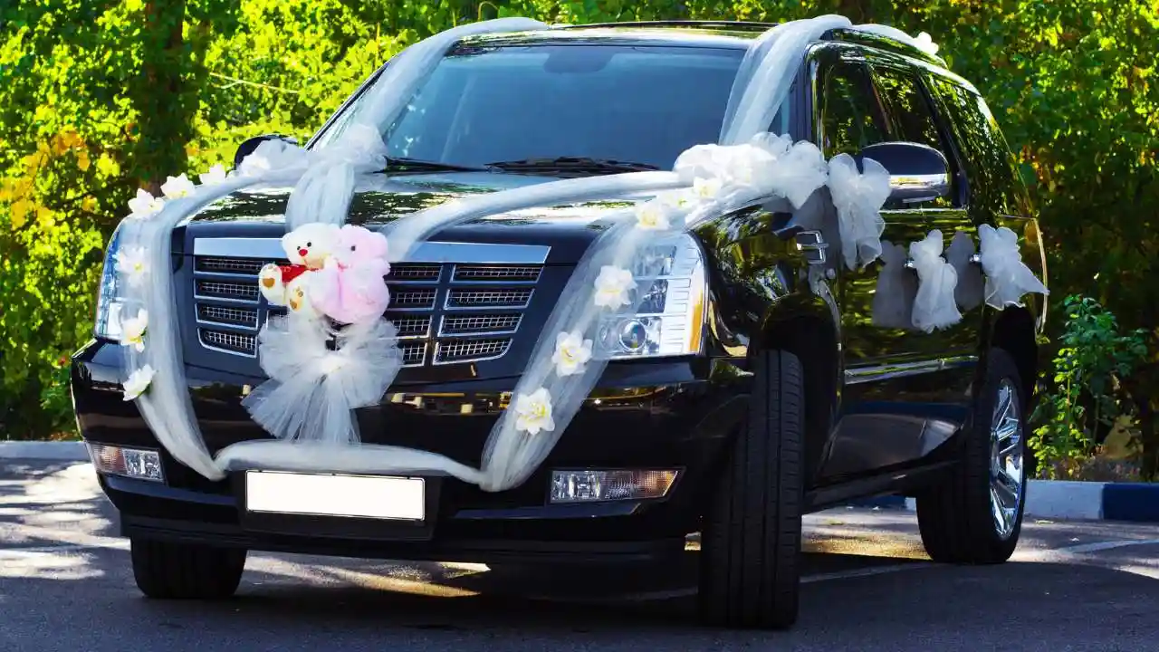 Black SUV Cadillac with Wedding Decorations